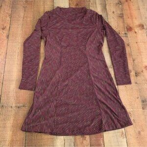 Prana womens long sleeve cowl neck t-shirt dress in purple striped -M